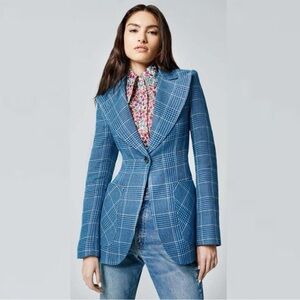 Smythe Patch Pocket Birkin Blazer Jacket 100%
Linen in Indigo Glen Check size 4